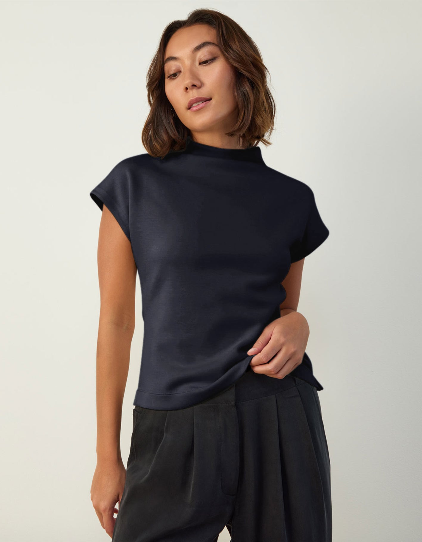 Cap Sleeve Mock Neck Top