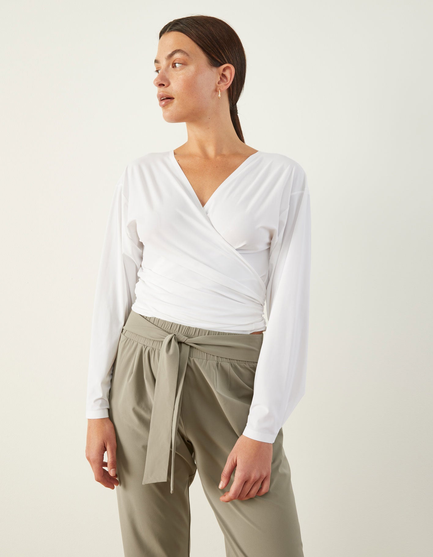 White long sleeve wrap top sales
