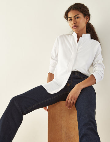 Button Down White Shirt With High Waisted Jeans Something Borrowed